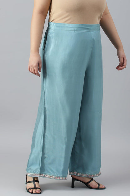Plus Size Aqua Blue Shantung Straight Parallel Pants - wforwoman