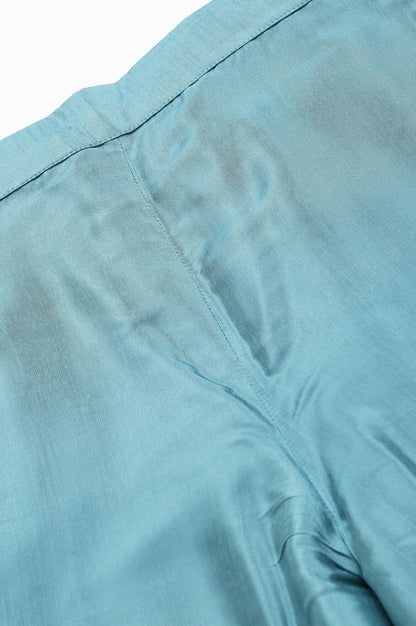 Plus Size Aqua Blue Shantung Straight Parallel Pants - wforwoman