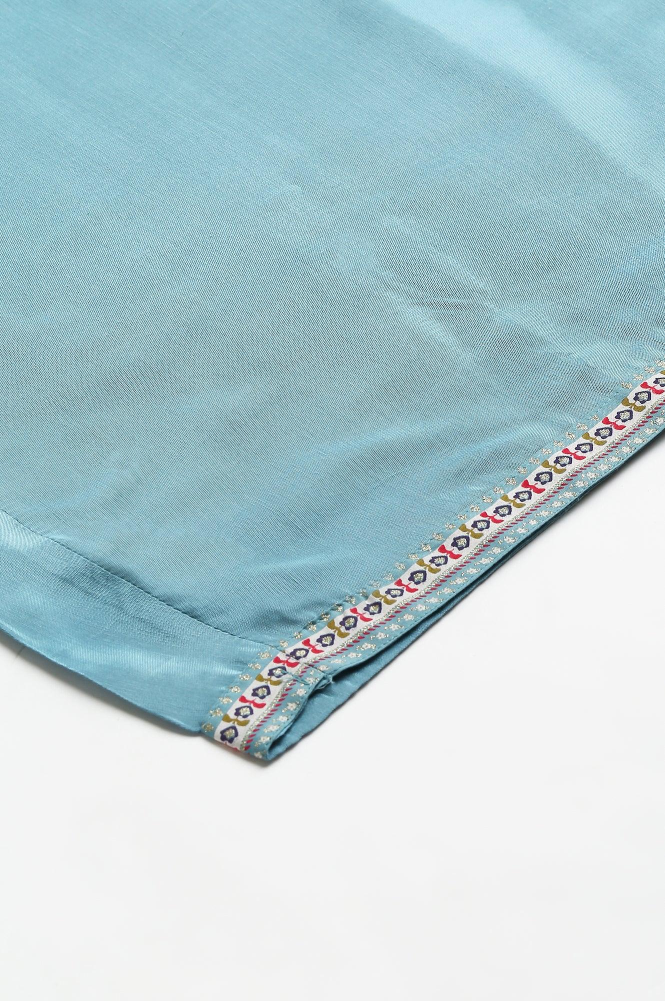 Plus Size Aqua Blue Shantung Straight Parallel Pants - wforwoman