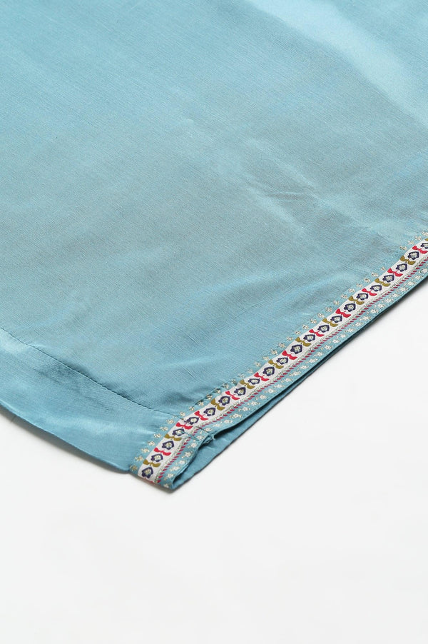 Plus Size Aqua Blue Shantung Straight Parallel Pants
