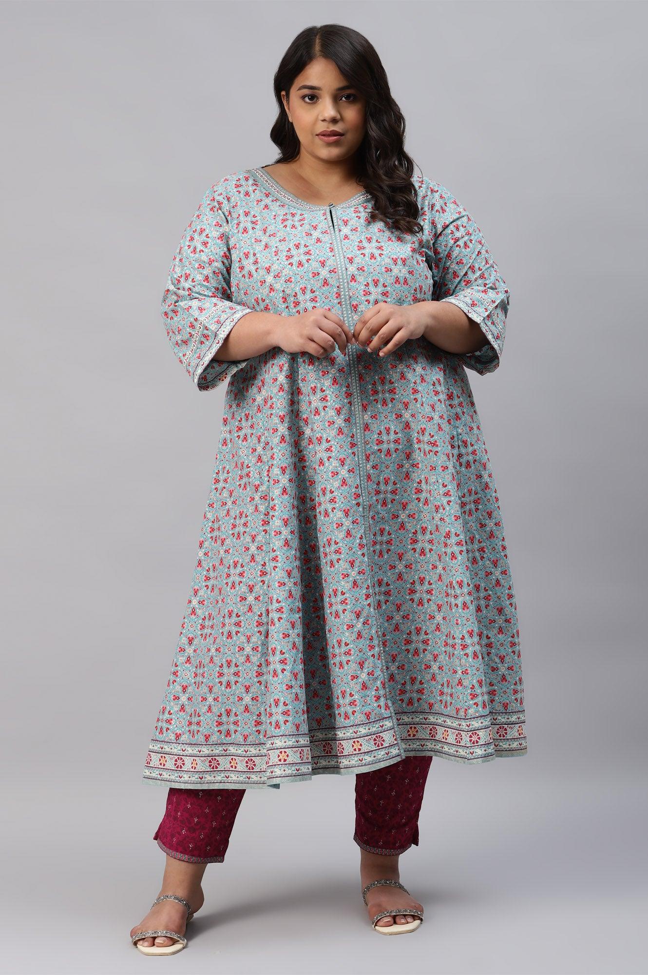 Plus Size Fuchsia Pink Floral Printed Slim Pants - wforwoman