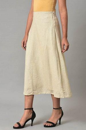 Ecru A-Line Stripe Printed Skirt - wforwoman