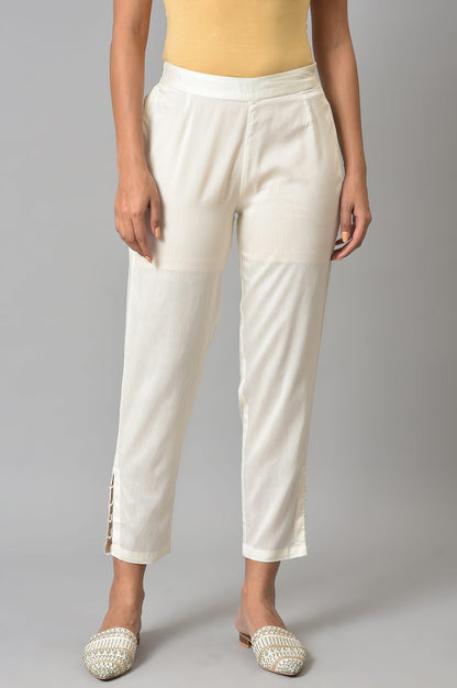 White Solid Light Festive Straight Slim Pants