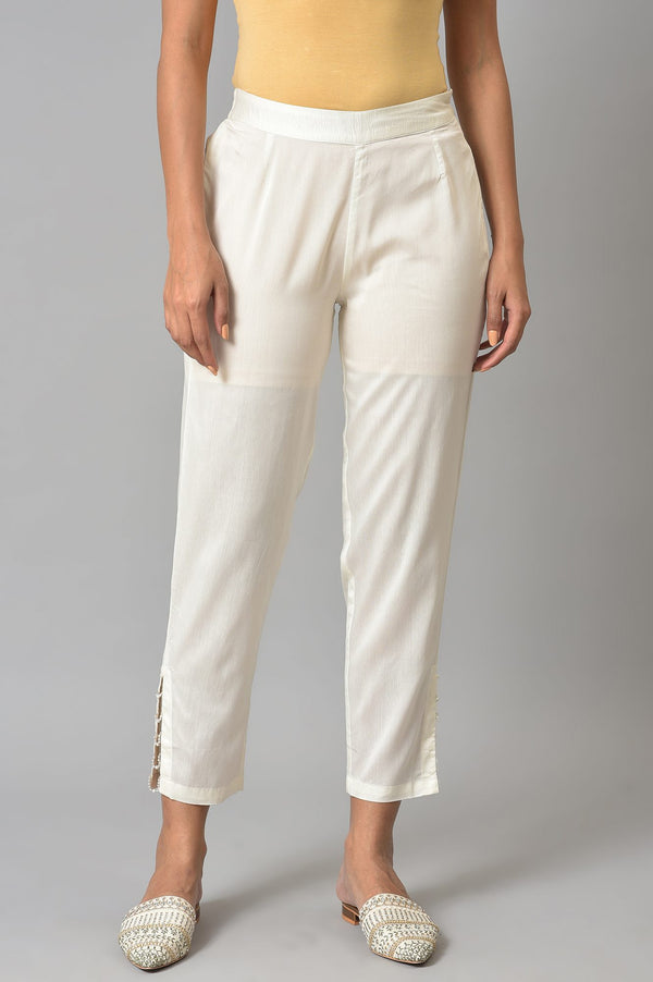 White Solid Light Festive Straight Slim Pants