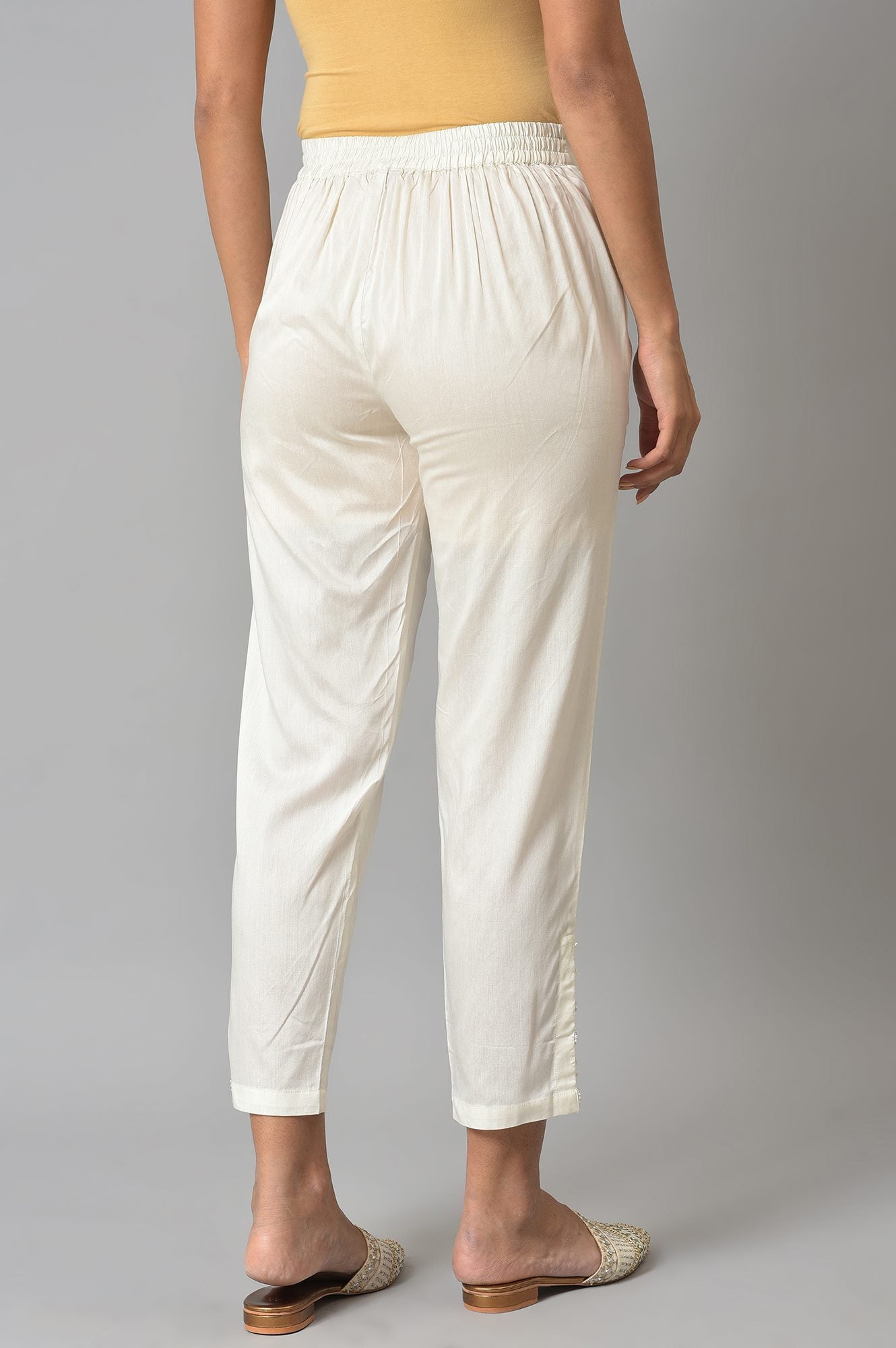 White Solid Light Festive Straight Slim Pants