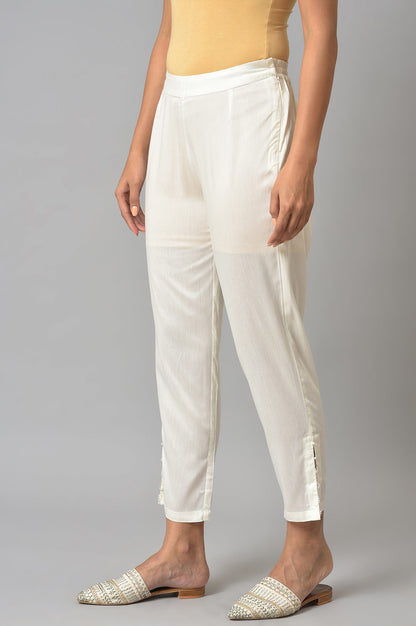 White Solid Light Festive Straight Slim Pants