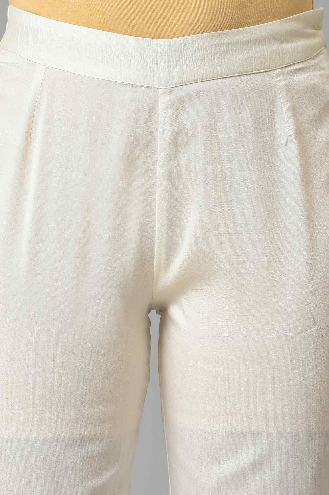 White Solid Light Festive Straight Slim Pants