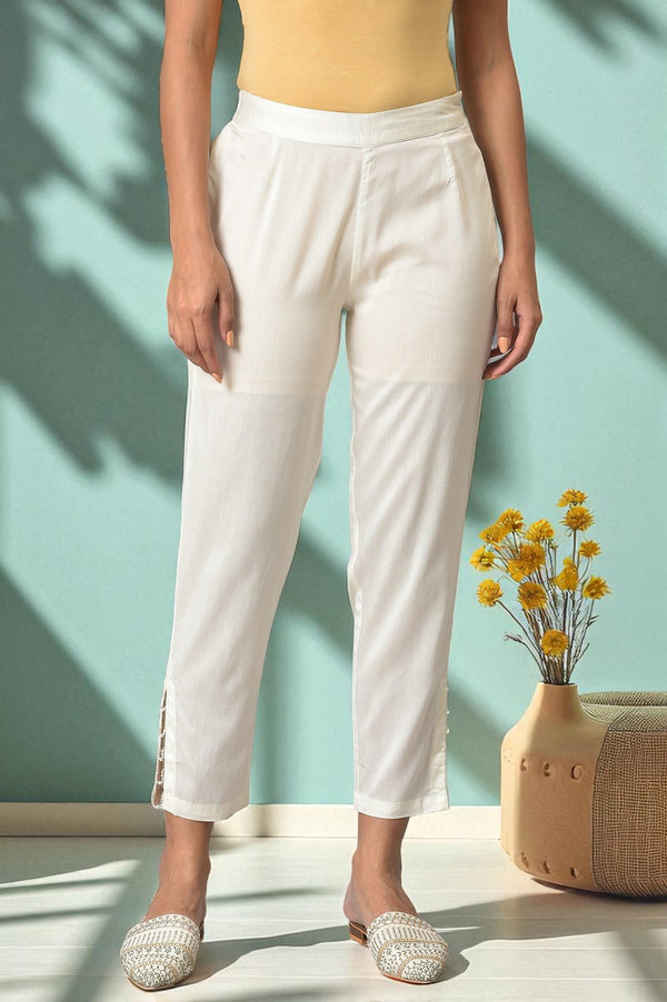 White Solid Light Festive Straight Slim Pants