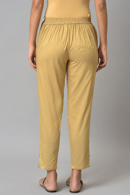 Gold Solid Pearl Detailing Straight Woven Slim Pant