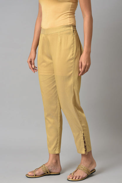 Gold Solid Pearl Detailing Straight Woven Slim Pant