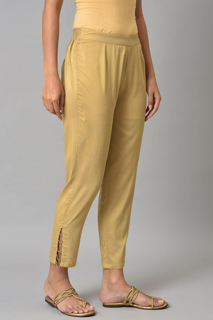 Gold Solid Pearl Detailing Straight Woven Slim Pant