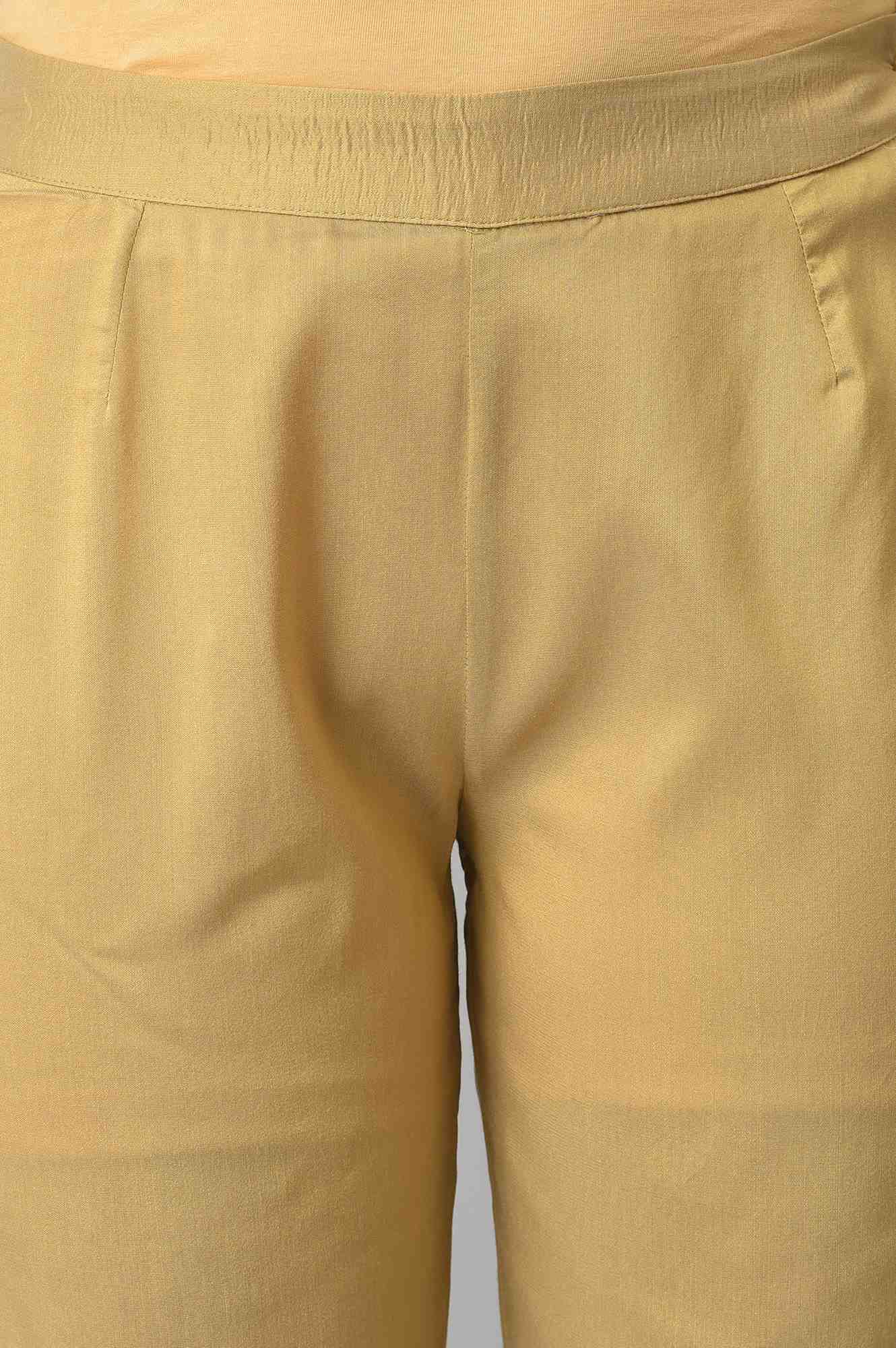 Gold Solid Pearl Detailing Straight Woven Slim Pant