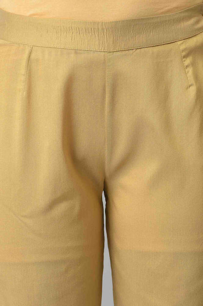 Gold Solid Pearl Detailing Straight Woven Slim Pant