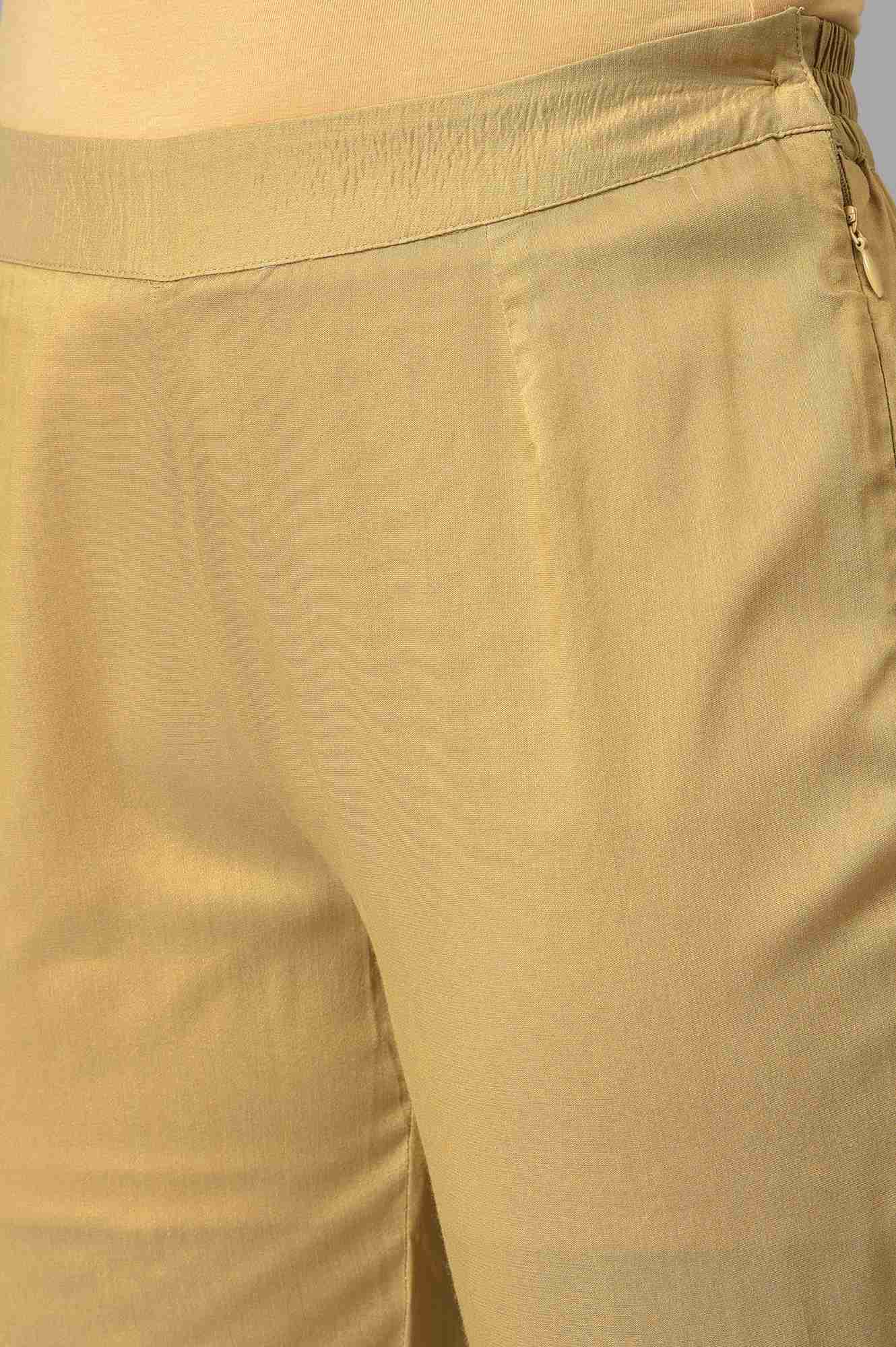 Gold Solid Pearl Detailing Straight Woven Slim Pant