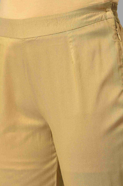Gold Solid Pearl Detailing Straight Woven Slim Pant
