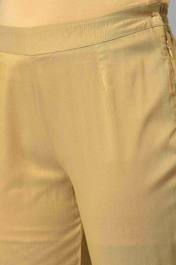 Gold Solid Pearl Detailing Straight Woven Slim Pant