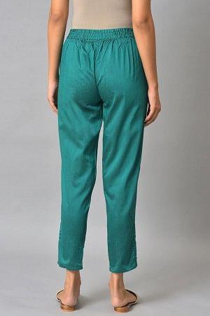 Dark Green Solid Light Festive Slim Pants - wforwoman