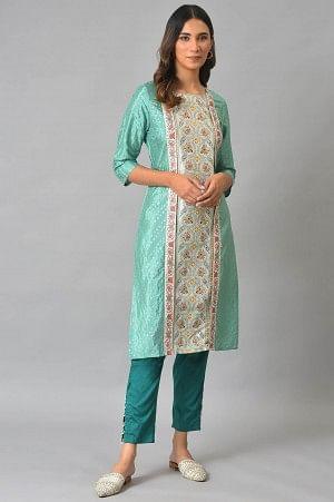 Dark Green Solid Light Festive Slim Pants - wforwoman