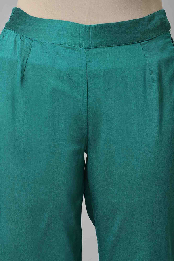 Light Green Solid Thread Embroidered Pure Cotton A-Line Kurta and Slim Pant Set