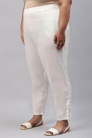 Ecru Solid Light Festive Plus Size Slim Pants