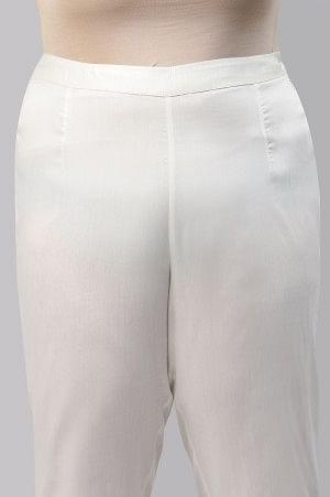 Ecru Solid Light Festive Plus Size Slim Pants