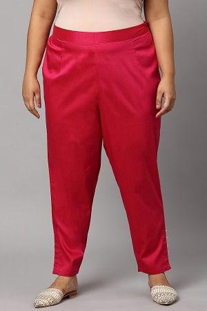 Dark Pink Solid Light Festive Plus Size Slim Pants - wforwoman