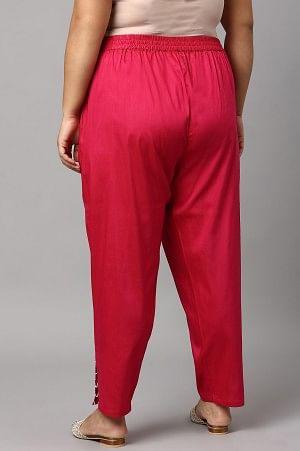 Dark Pink Solid Light Festive Plus Size Slim Pants - wforwoman