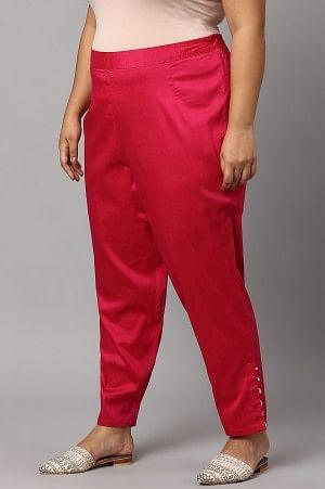 Dark Pink Solid Light Festive Plus Size Slim Pants - wforwoman