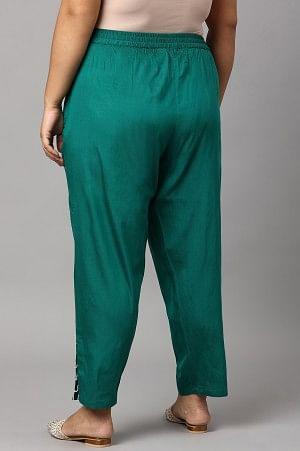 Dark Green Solid Light Festive Plus Size Slim Pants - wforwoman