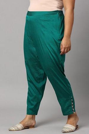 Dark Green Solid Light Festive Plus Size Slim Pants - wforwoman