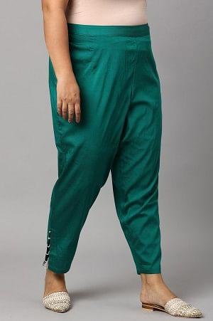 Dark Green Solid Light Festive Plus Size Slim Pants