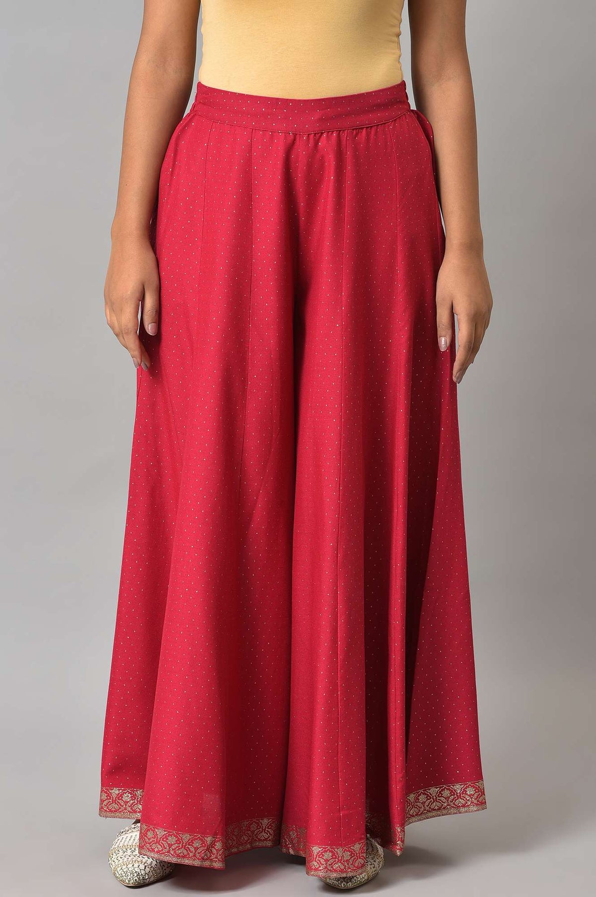 Fuchsia Pink Glitter Printed Culottes - S