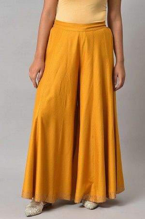 Mustard Glitter Printed Plus Size Culottes - 2XL
