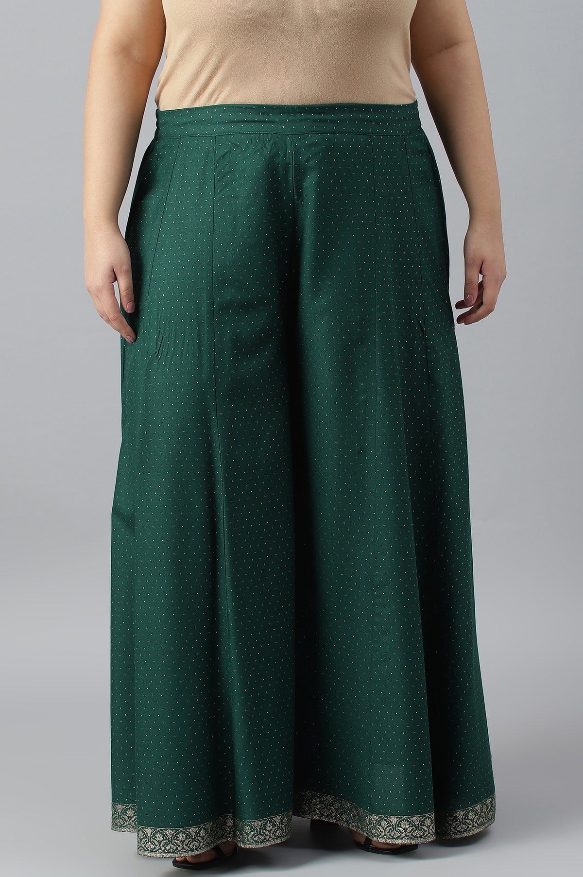 Leaf Green Glitter Printed Plus Size Culottes - 2XL