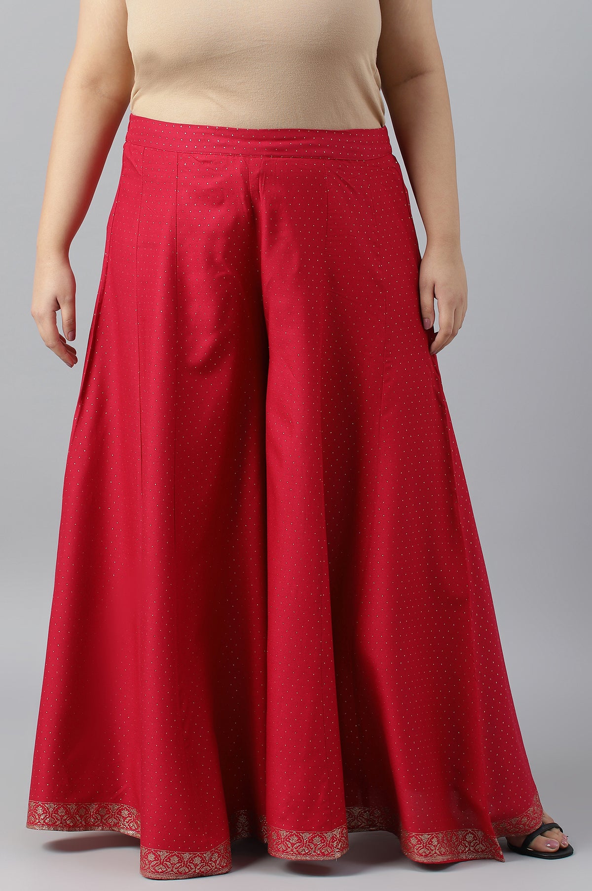 Fuchsia Pink Glitter Printed Plus Size Culottes - 2XL