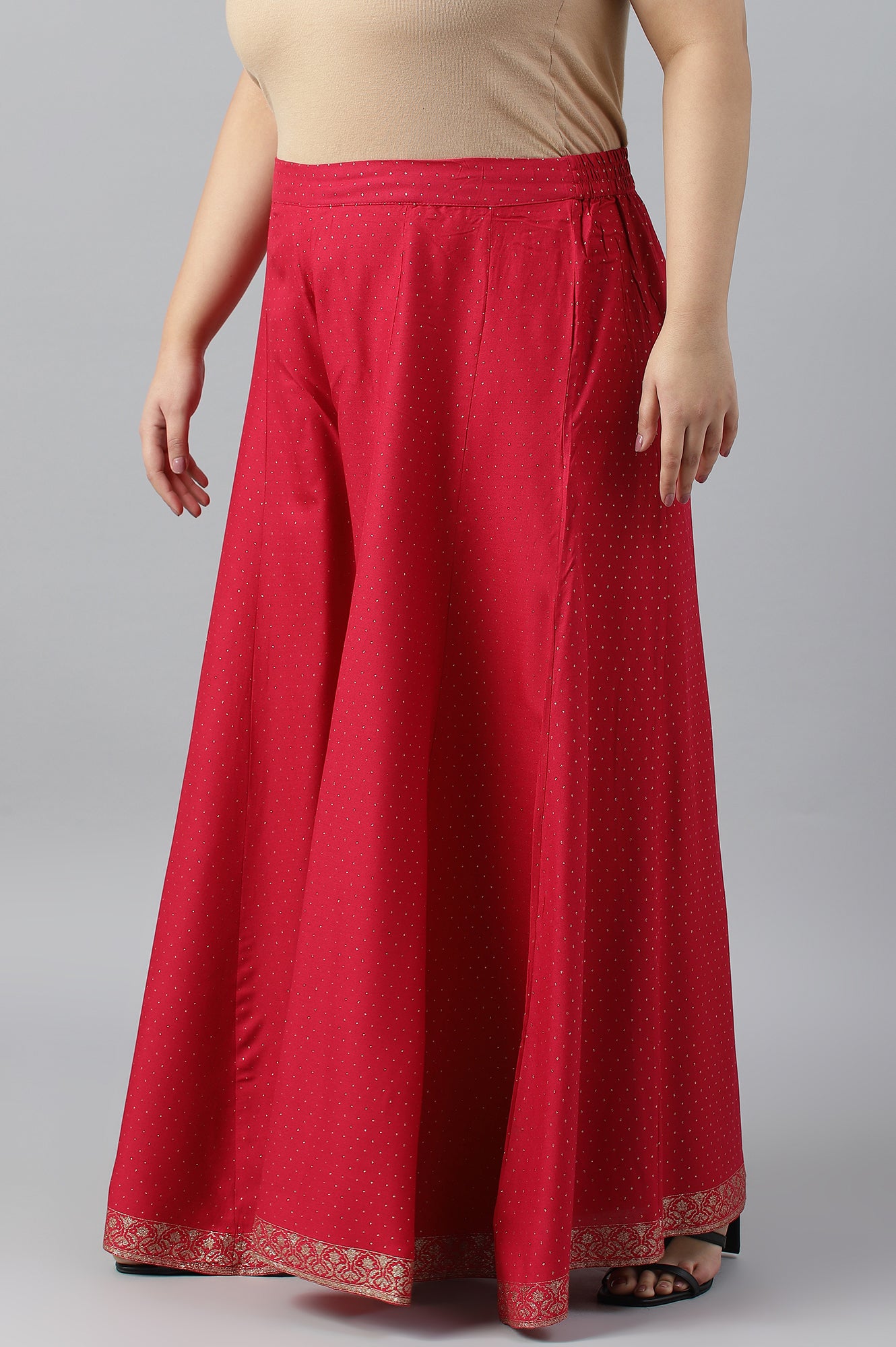 Fuchsia Pink Glitter Printed Plus Size Culottes