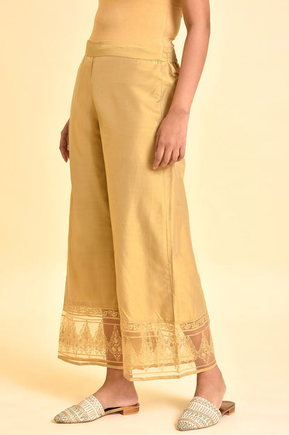 Gold Floral Brasso Wide Leg Parellel Pants