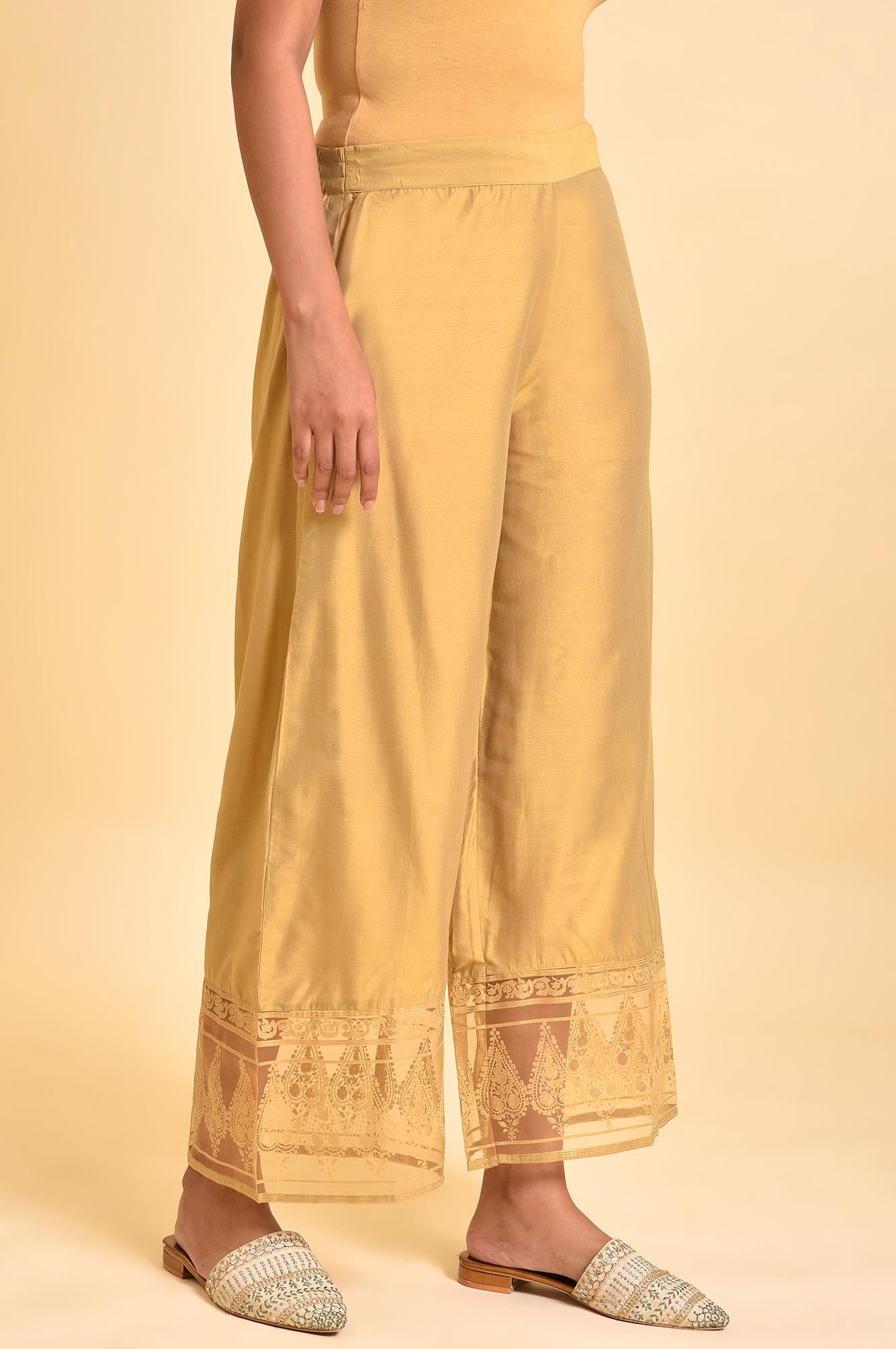 Gold Floral Brasso Wide Leg Parellel Pants