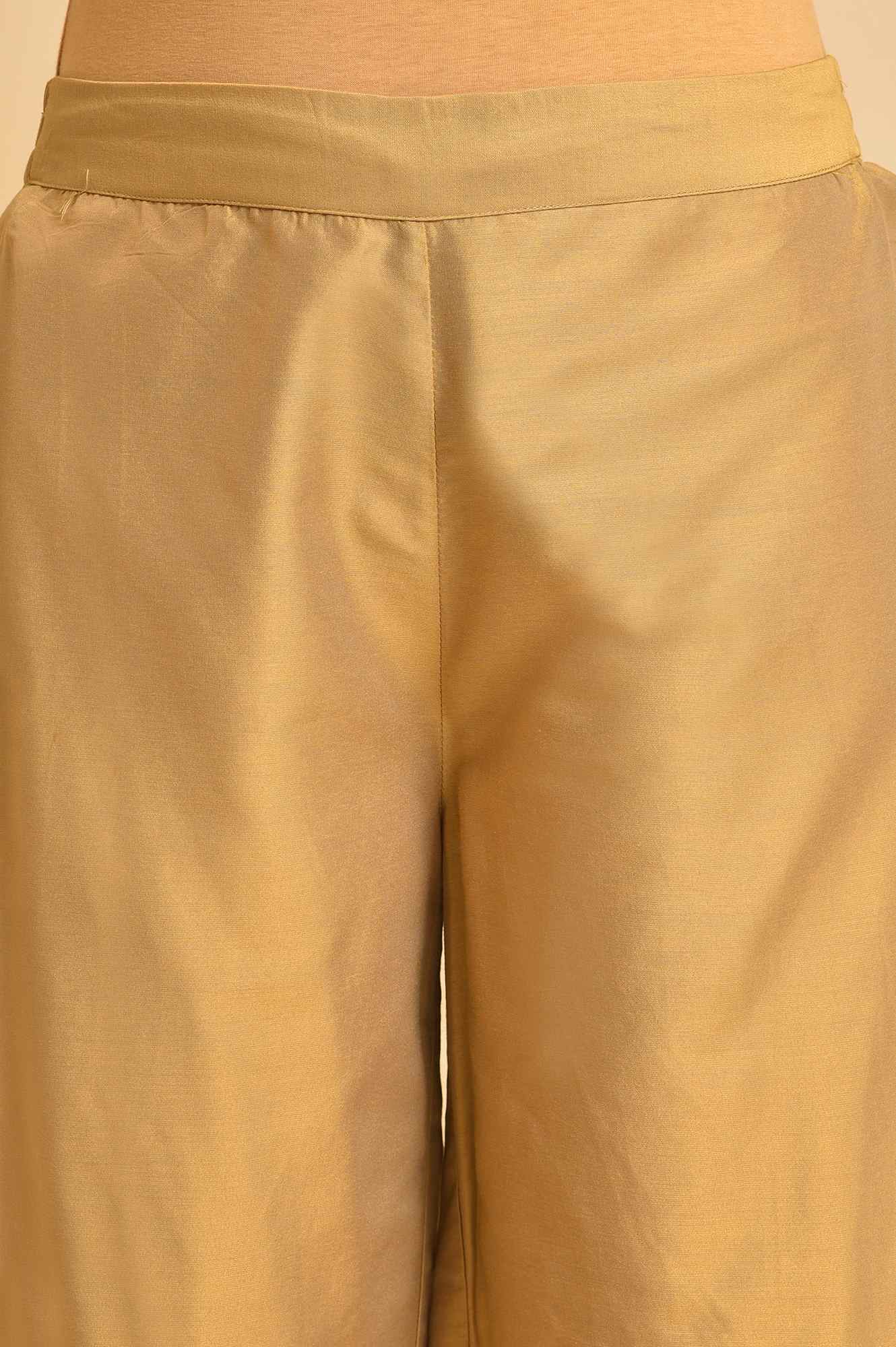 Gold Floral Brasso Wide Leg Parellel Pants