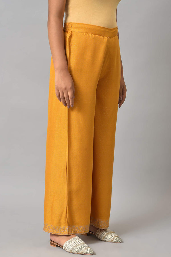 Mustard Glitter Printed Parallel Pants