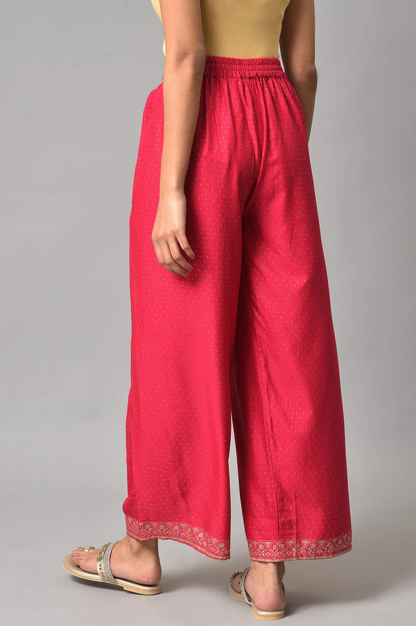 Dark Pink Glitter Print Parallel Pants With Border