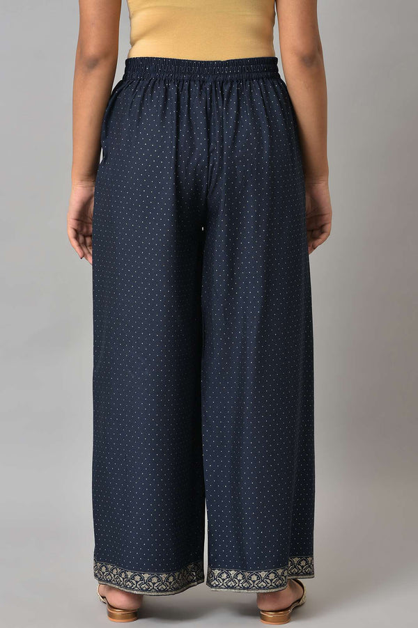 Dark Blue Polka Dots Printed Shantung A-Line Kurta with Parallel Pant Set