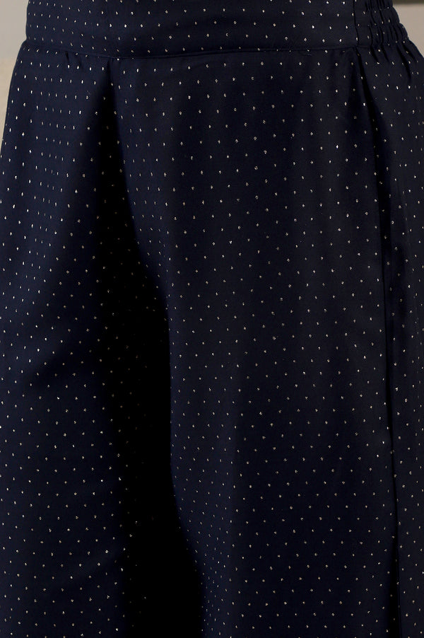 Navy Blue Glitter Printed Rayon Parallel Pants