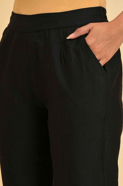 Black Straight Pants With Scalloped Hemline - wforwoman
