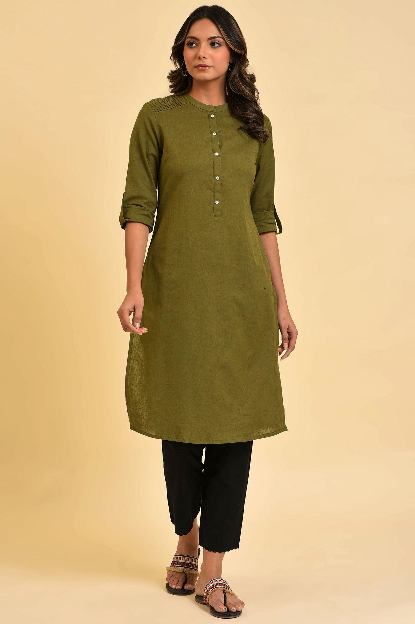 Black Straight Pants With Scalloped Hemline - wforwoman