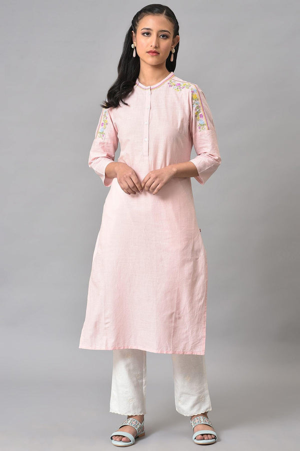 Ecru Straight Pants With Scalloped Hemline