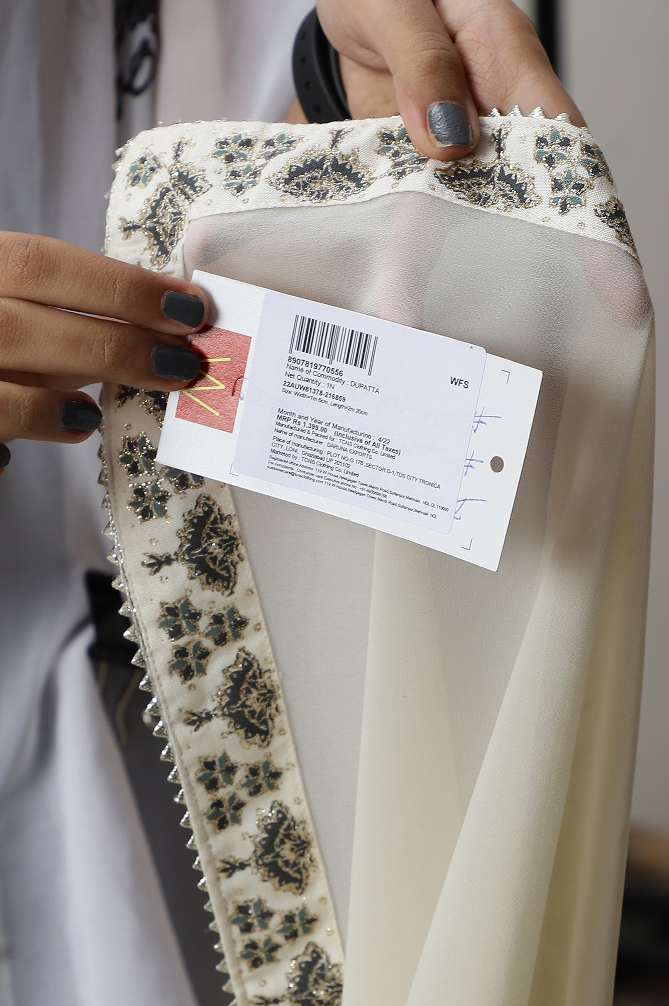 Ecru Georgette Dupatta With Gota Detailing