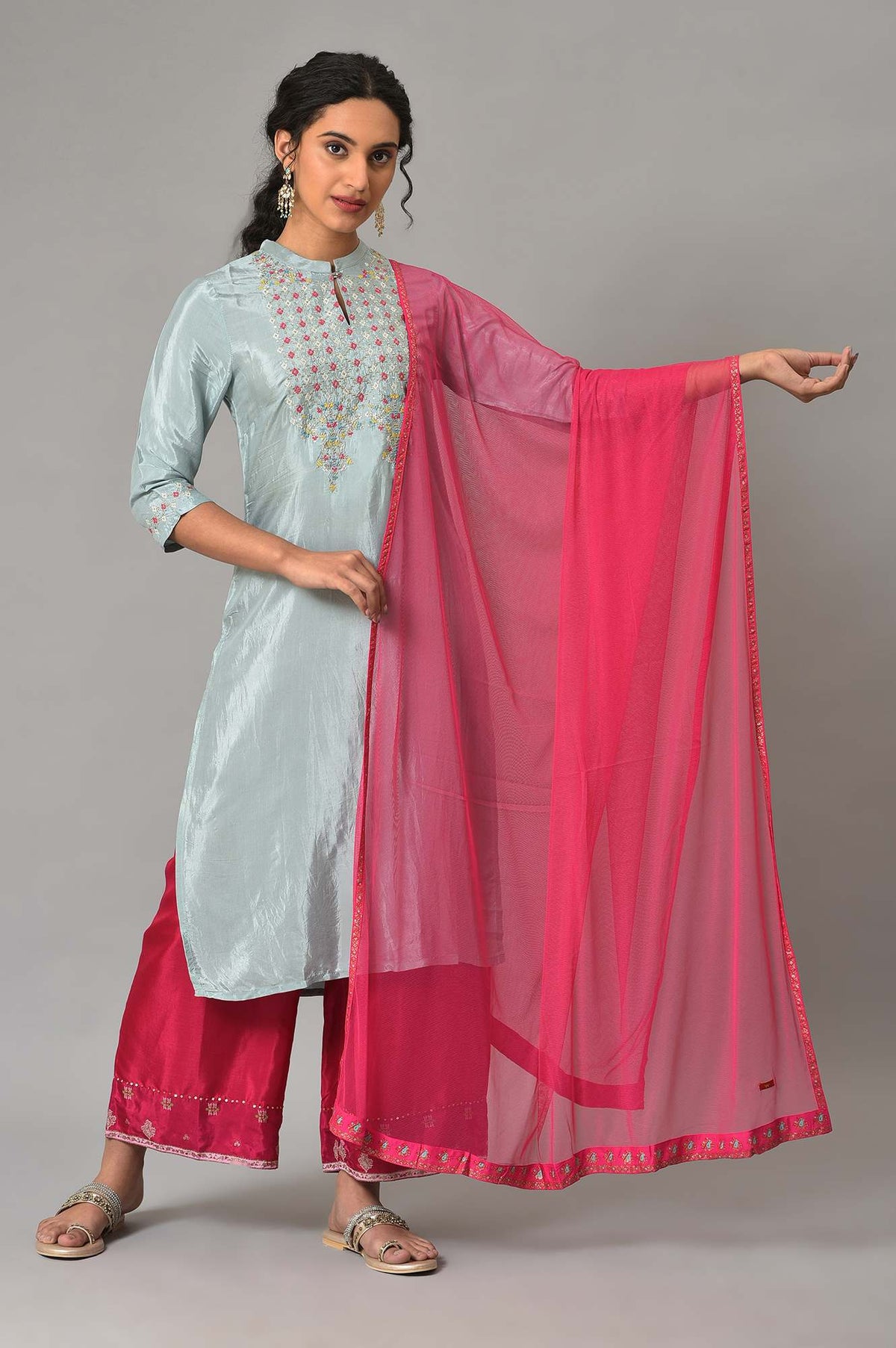 Dark Pink Mesh Dupatta - FS