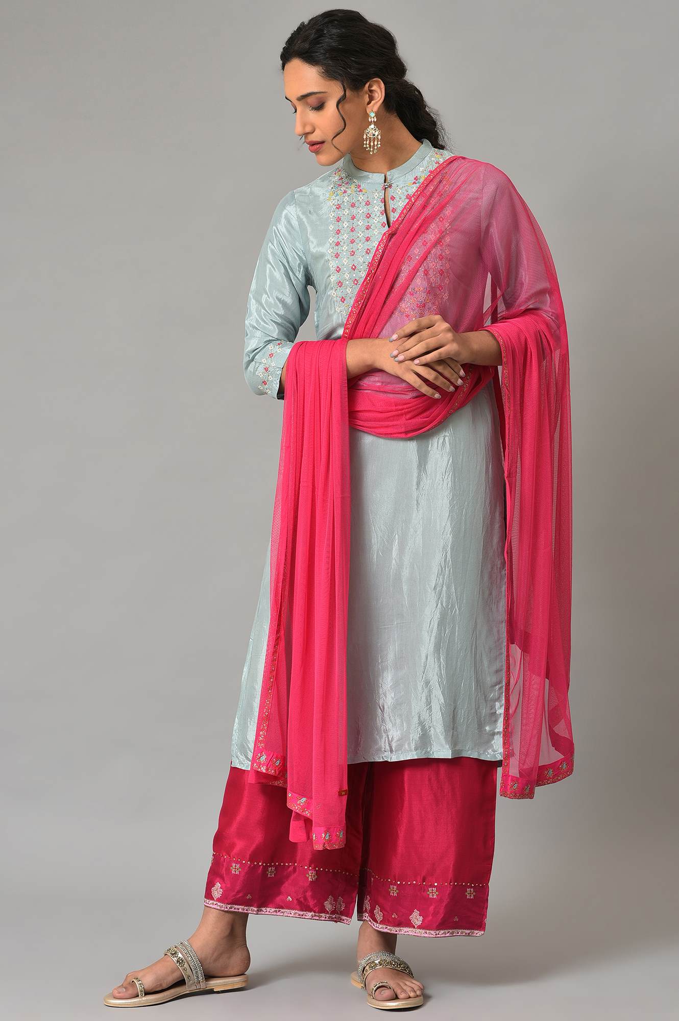 Dark Pink Mesh Dupatta