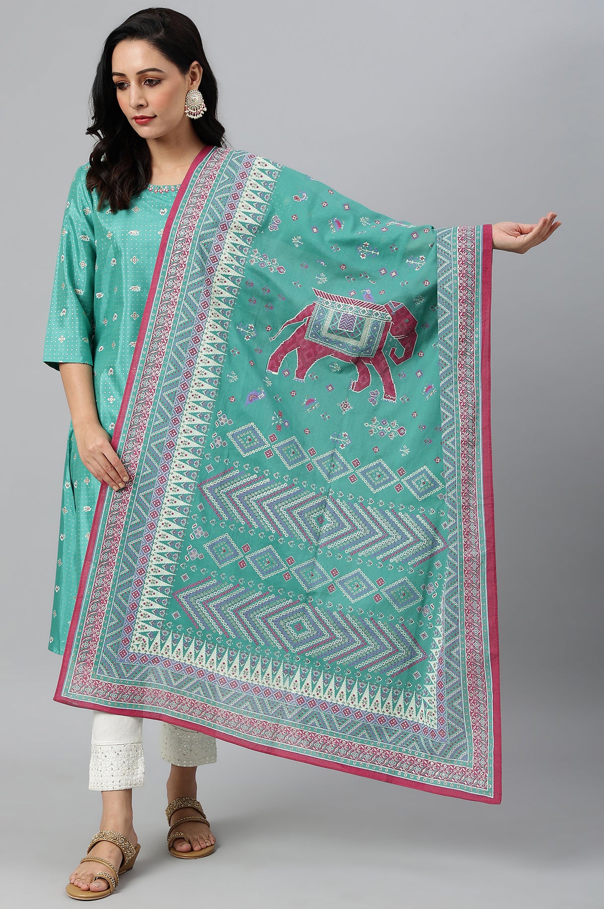 Green Voile Printed Dupatta - FS